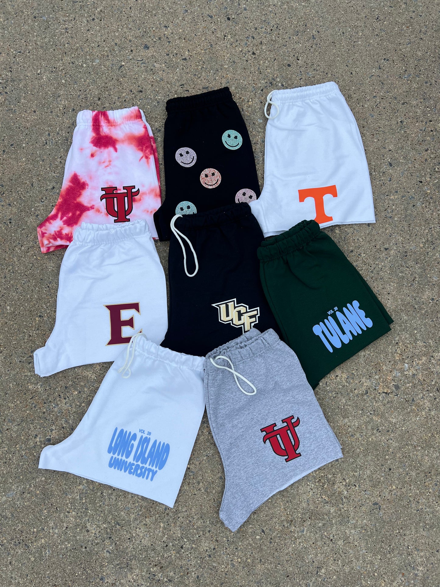 In stock ready to ship assorted college sweatshorts
