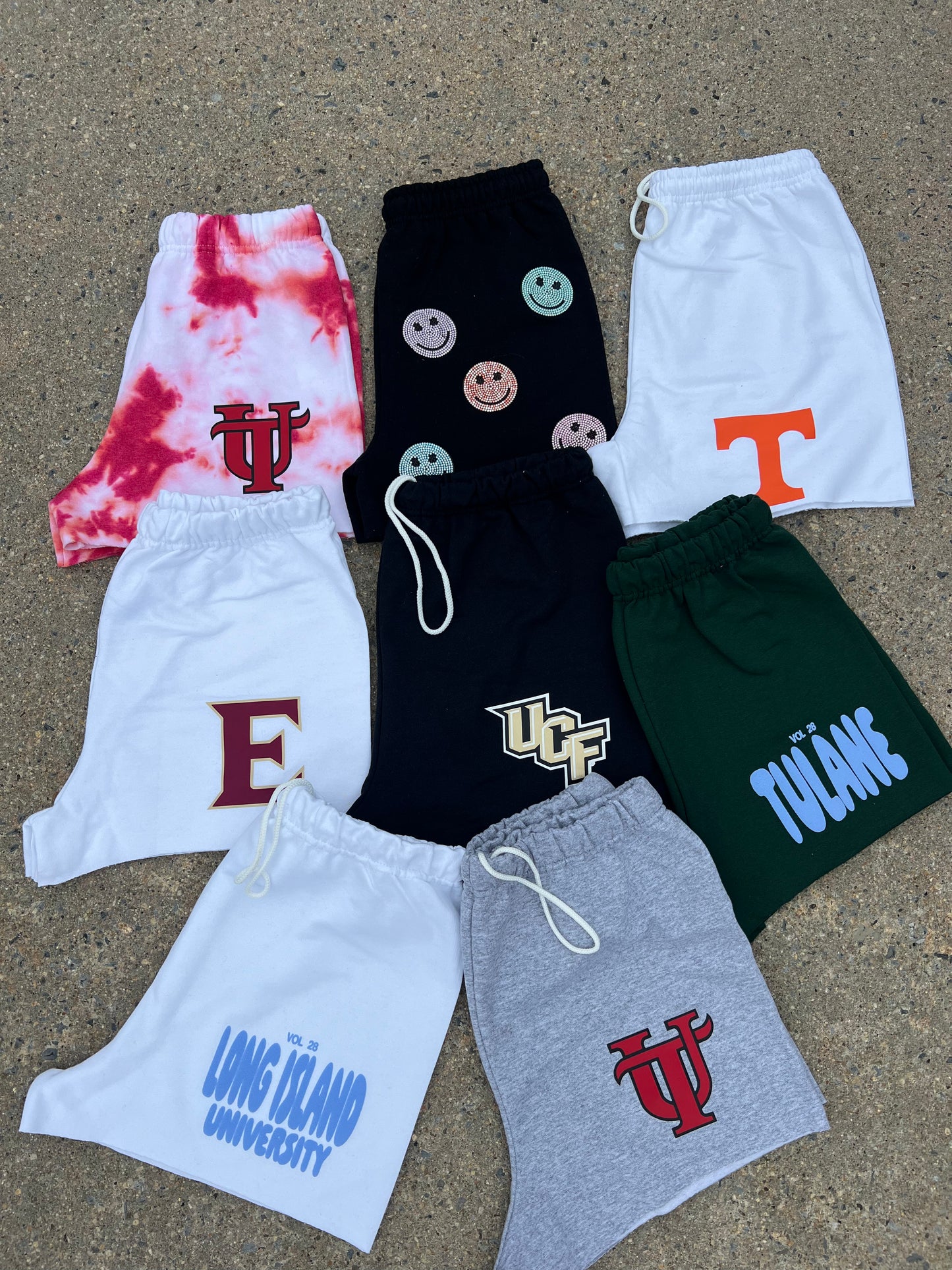 In stock ready to ship assorted college sweatshorts