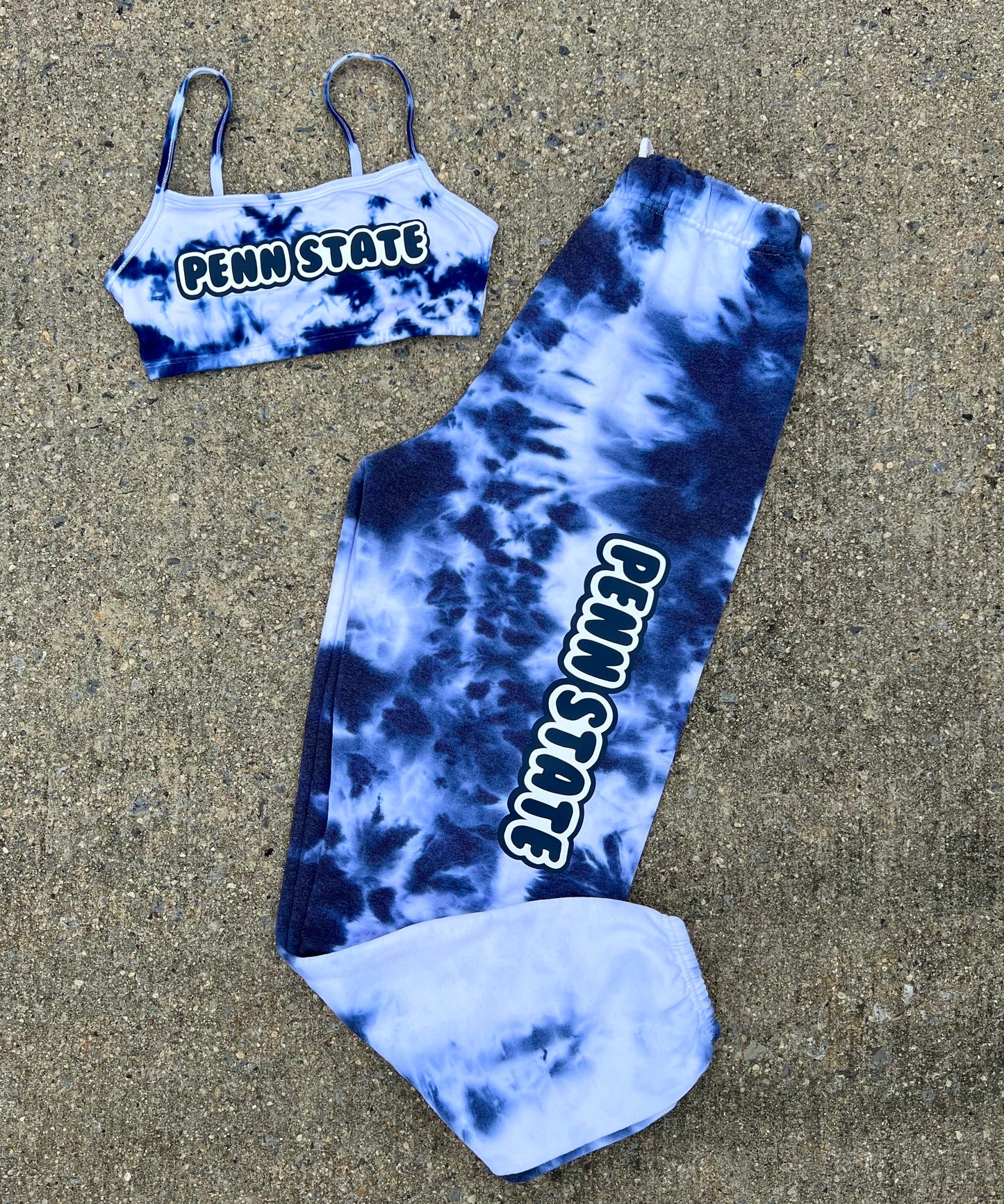 Custom College Any College or Sorority Tie Dye Bralette and Sweatpant Set