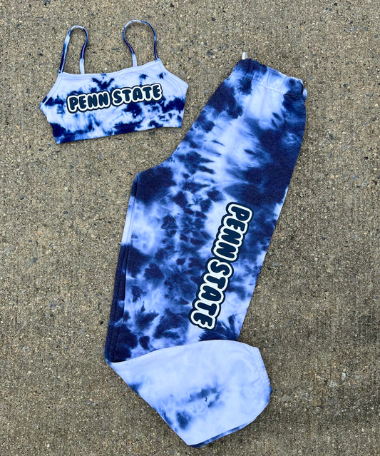 Custom College Any College or Sorority Tie Dye Bralette and Sweatpant Set