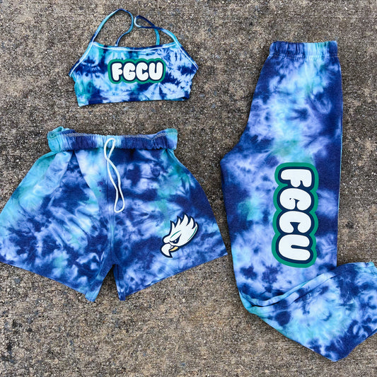 Custom College Any College or Sorority Tie Dye Bralette Sweatshort and Sweatpant Set