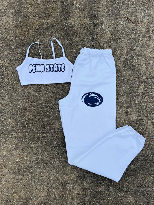 Custom College Any College or Sorority Solid Color Bralette and Sweatpant Set