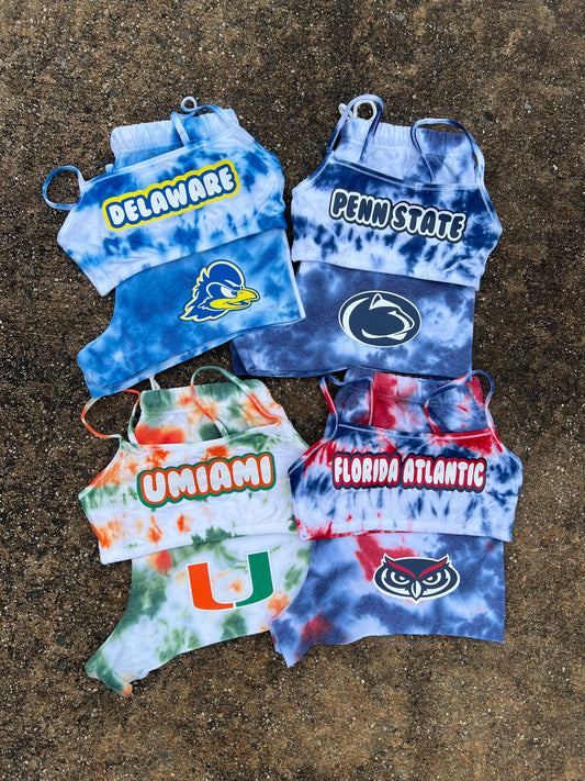 Custom College Any College or Sorority Tie Dye Bralette and Short Set