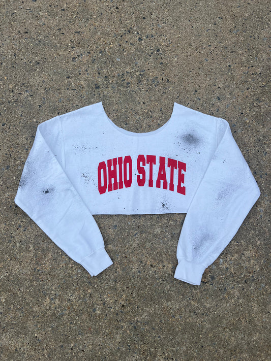 In stock ready to ship Ohio State cropped off the shoulder spray paint sweatshirt