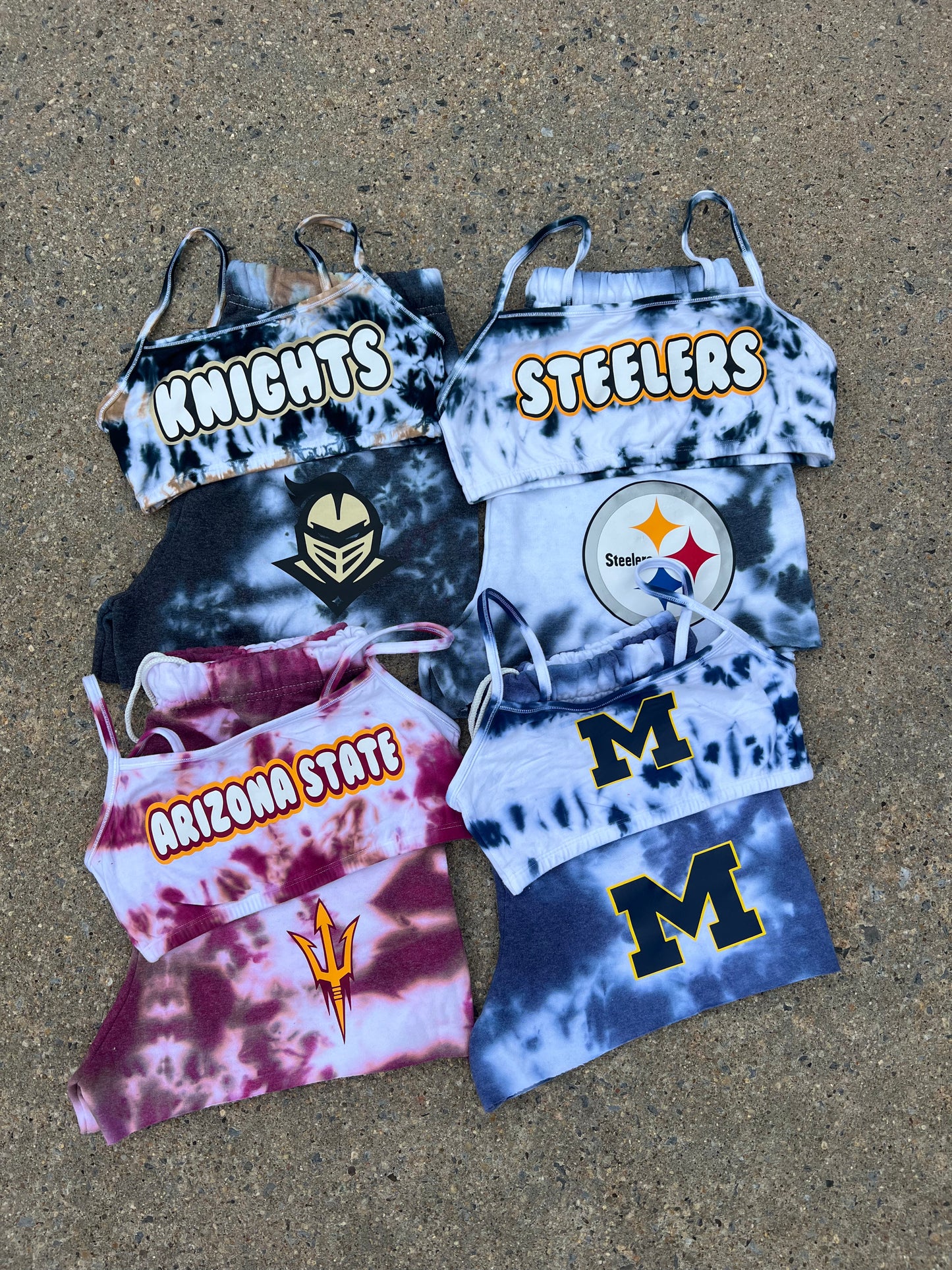 In stock ready to ship assorted college bralette sets- tie dye